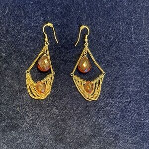Gold and Amber stone earrings